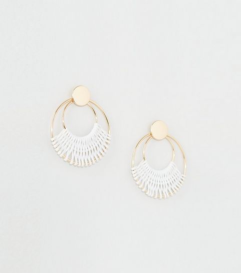 Cream Woven Circle Door Knocker Earrings