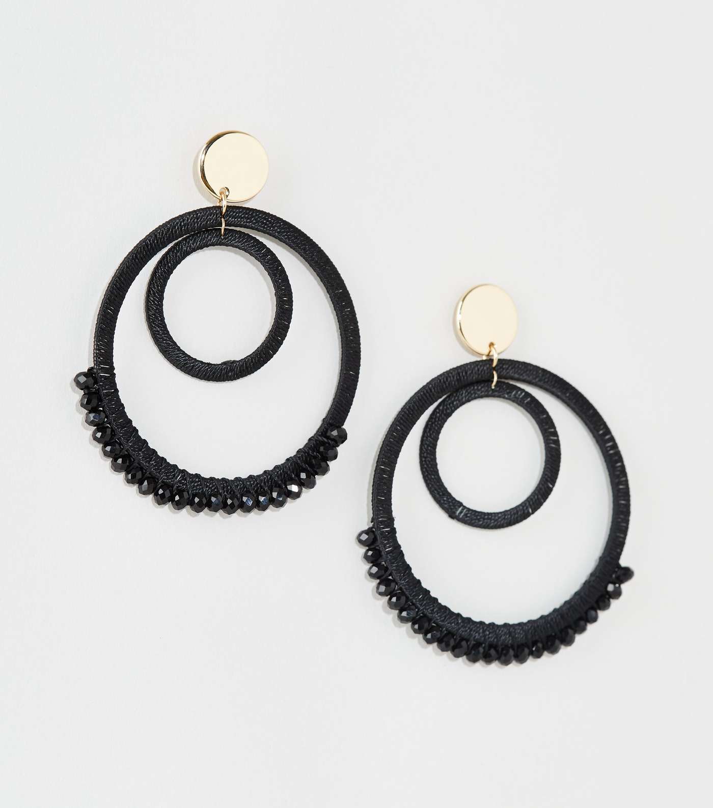 Black Beaded Circle Hoop Earrings