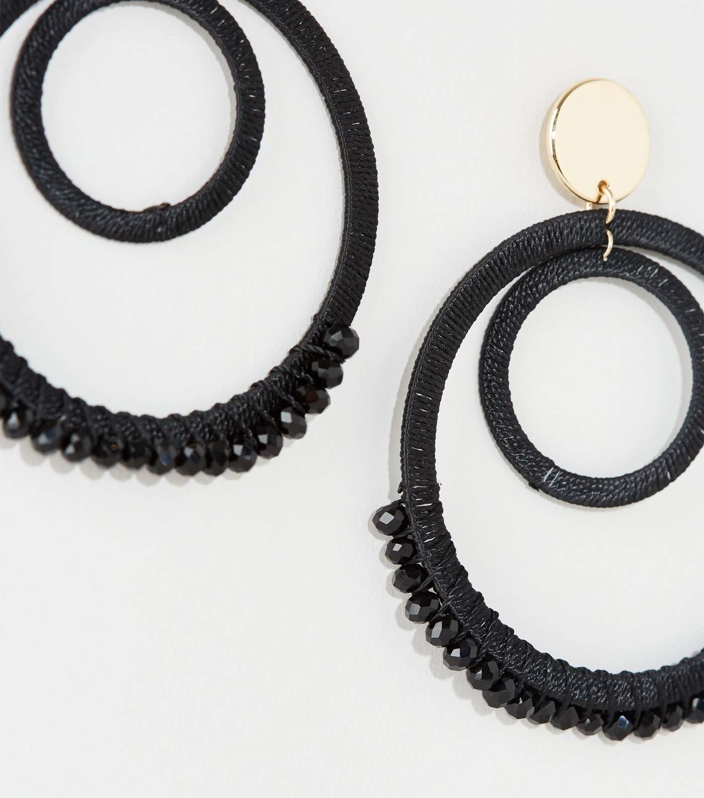 Black Beaded Circle Hoop Earrings Image 3