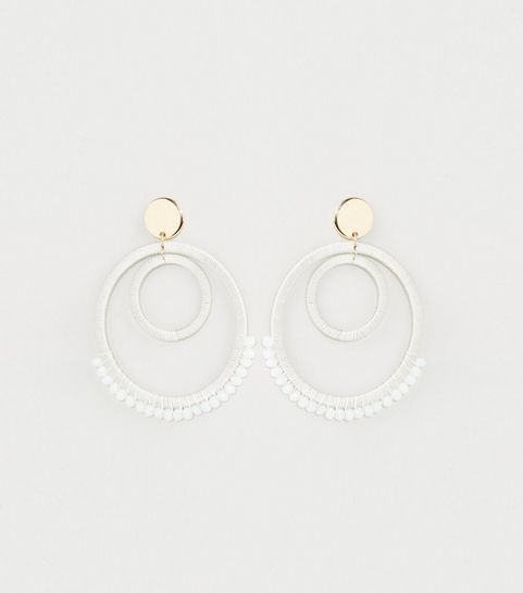 White Beaded Circle Hoop Earrings