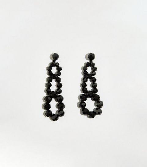 Black Bead Triple Drop Earrings