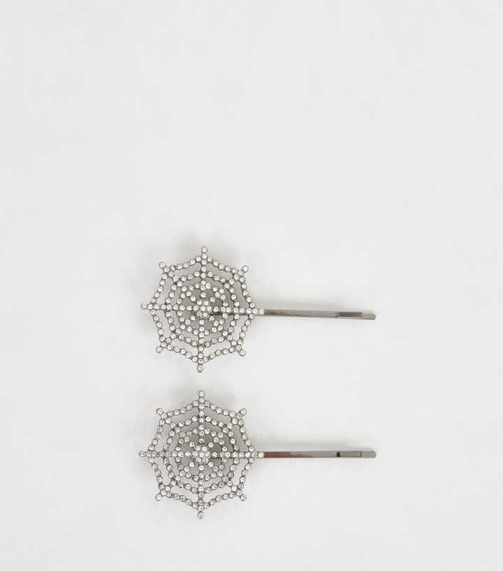 2 Pack Silver Spider Web Halloween Hair Slides