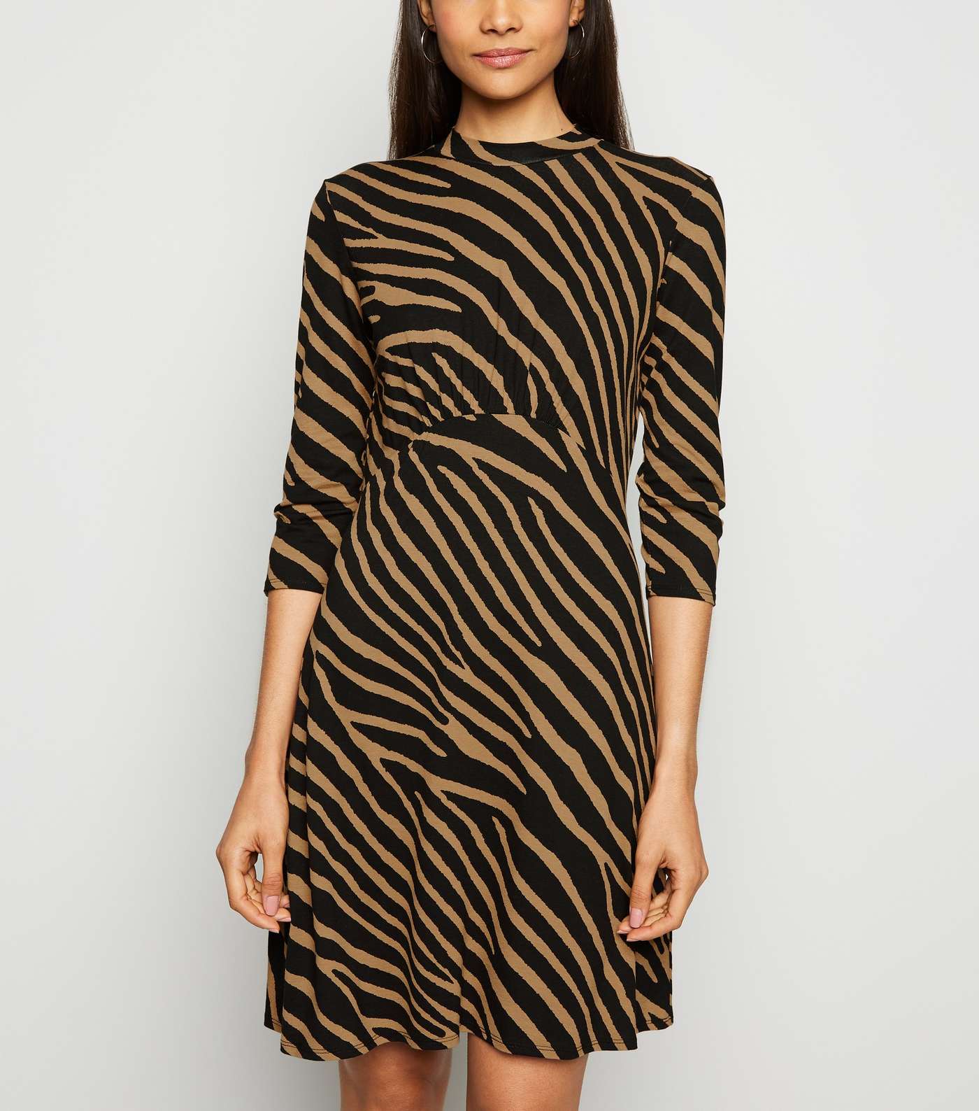 Brown Zebra Print High Neck Mini Dress