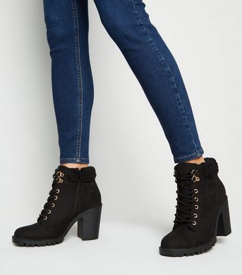 teddy trim lace up boots