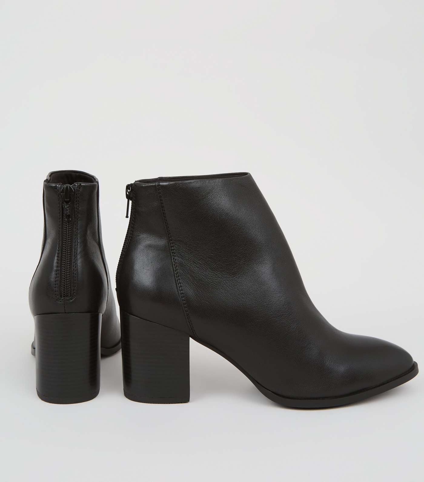 Black Leather Pointed Block Heel Boots Image 3