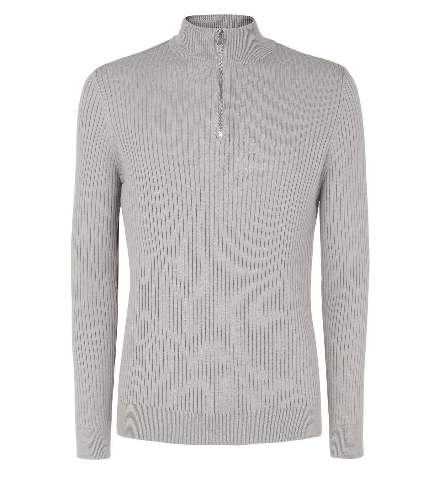 Grey Ribbed Muscle Fit Jumper Image 4