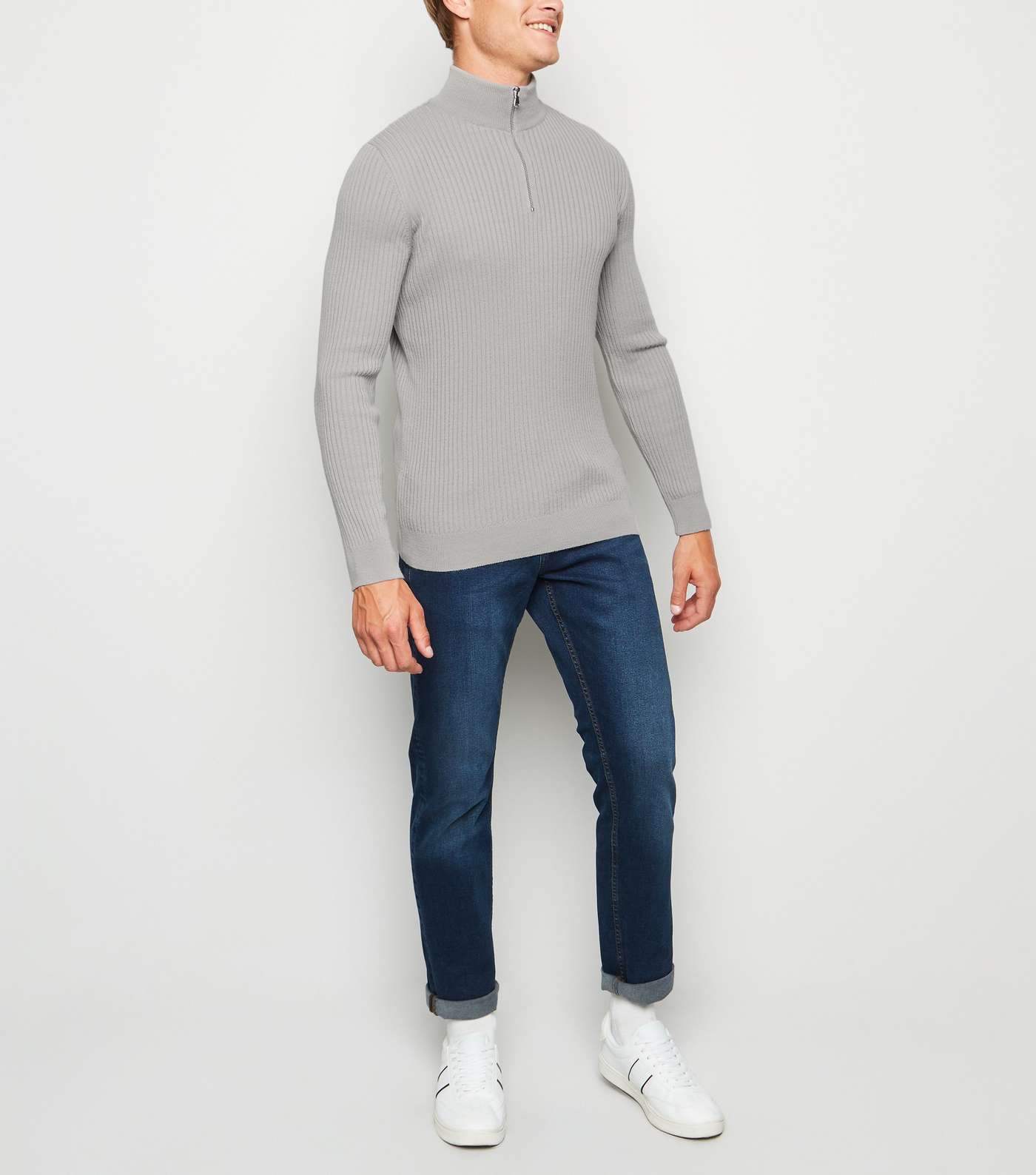 Grey Ribbed Muscle Fit Jumper Image 2