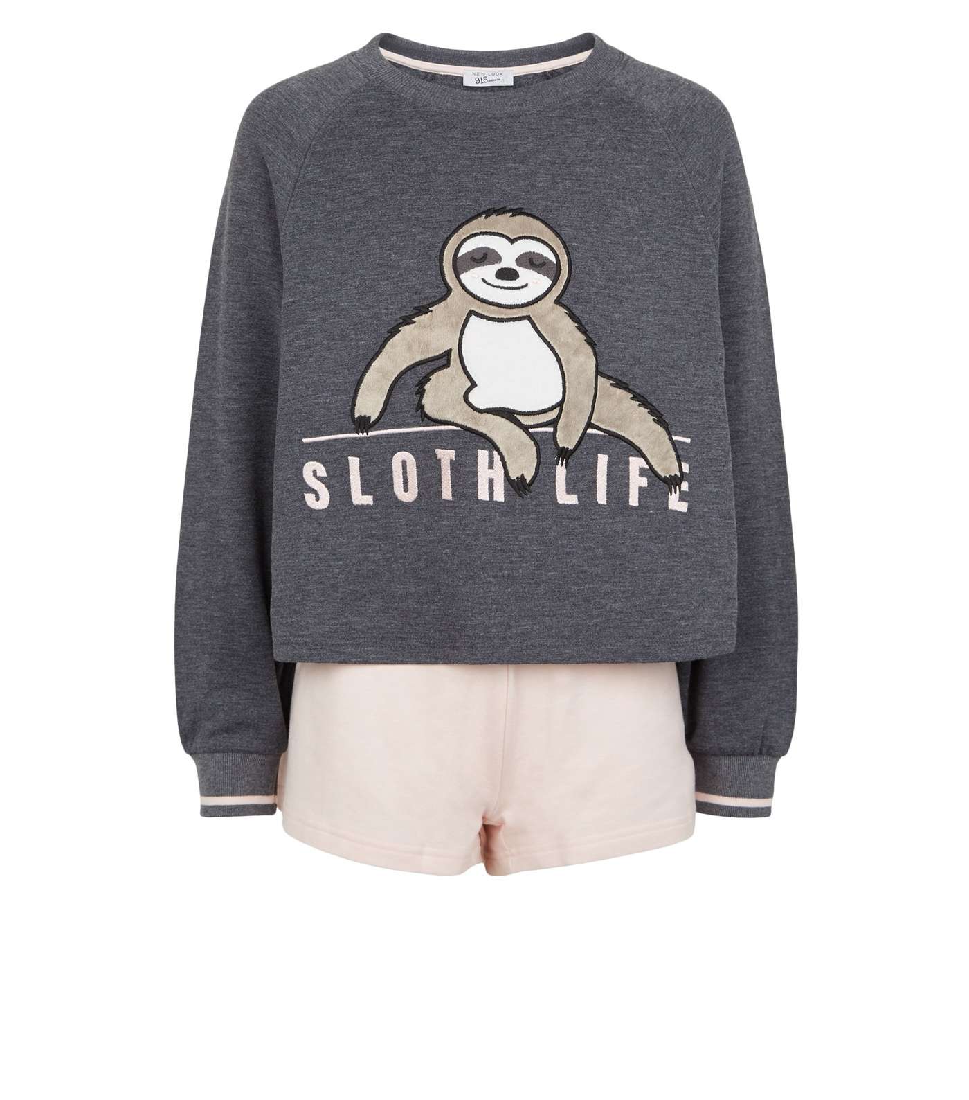 Girls Light Grey Sloth Slogan Pyjama Set Image 4
