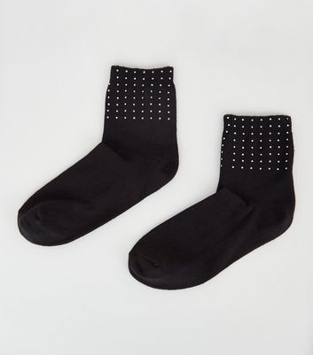 Image of Black Stud Trim Socks New Look