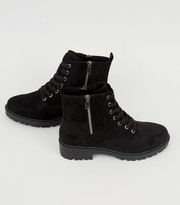 wide fit black lace up boots