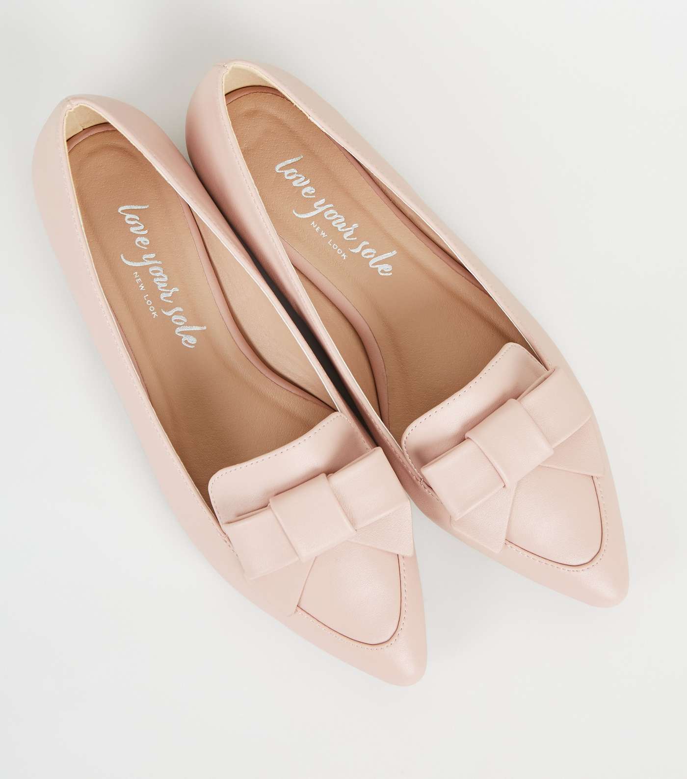 Pale Pink Leather-Look Pointed Bow Loafers Image 3