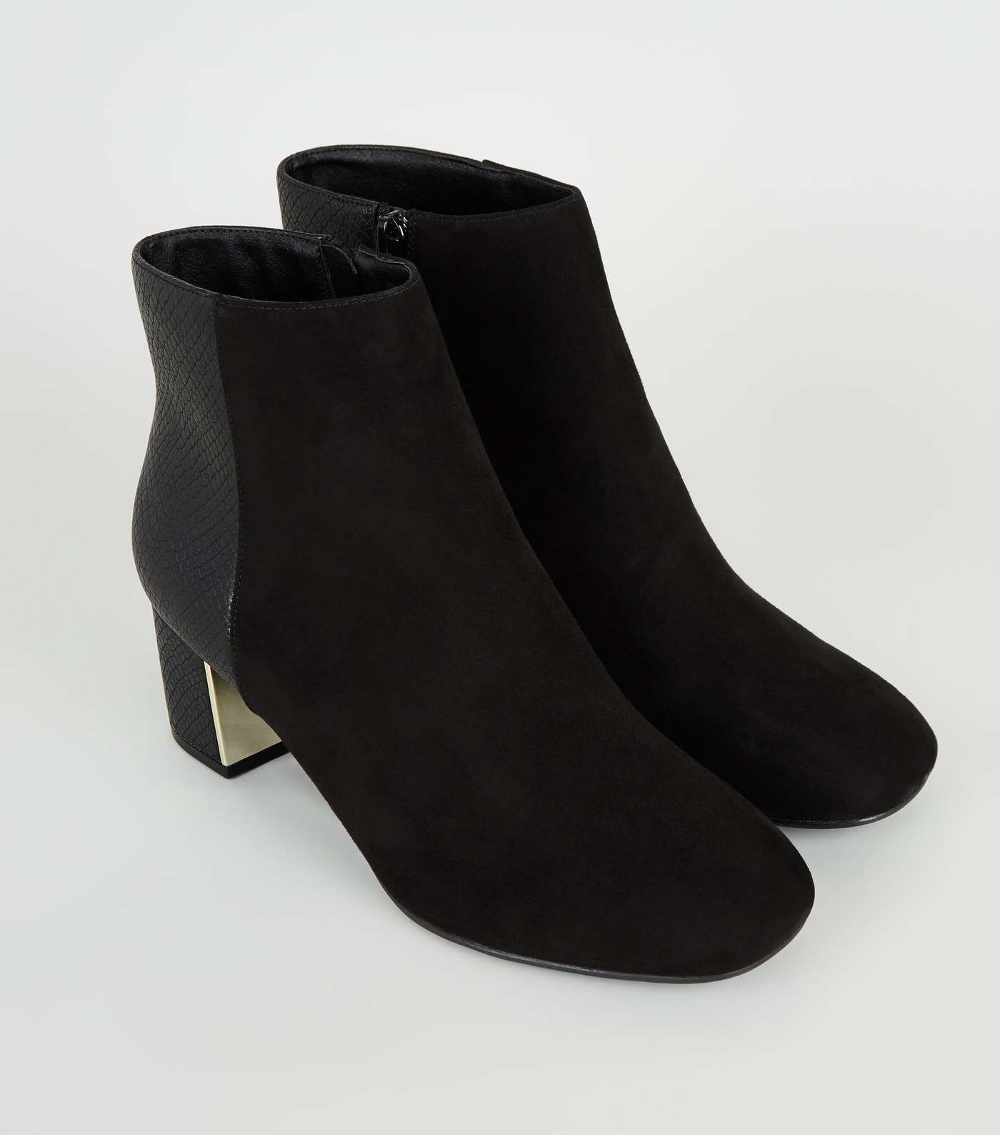 Wide Fit Black Suedette Block Heel Boots Image 3