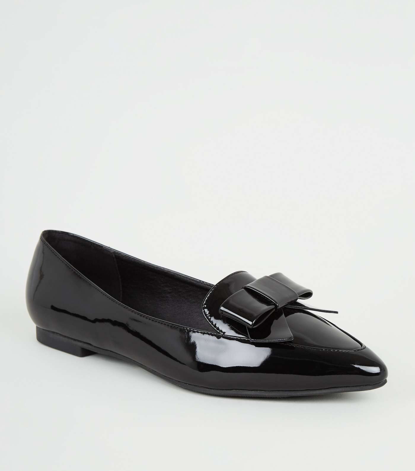 Black Patent Bow Pointed Toe Loafers