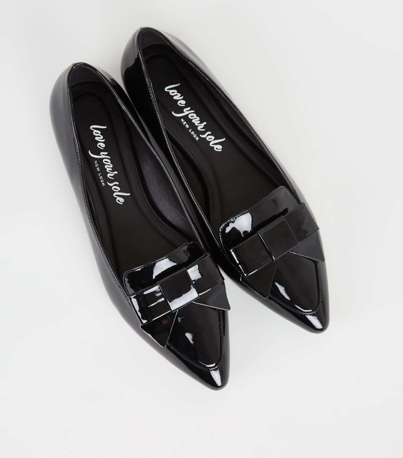 Black Patent Bow Pointed Toe Loafers Image 3