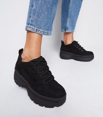 Black Suedette Chunky Lace Up Trainers 
