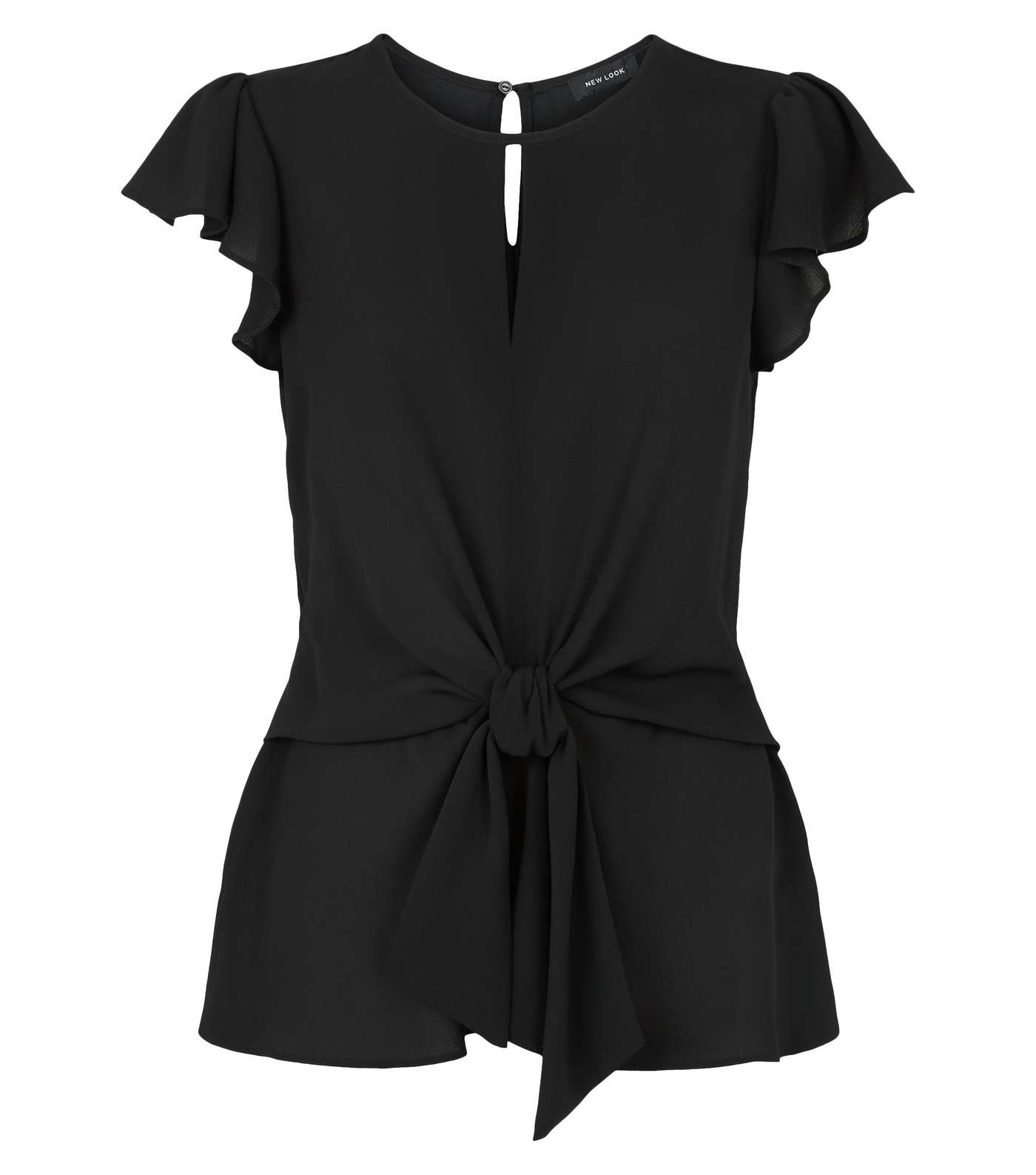 Black Frill Tie Front Top Image 4