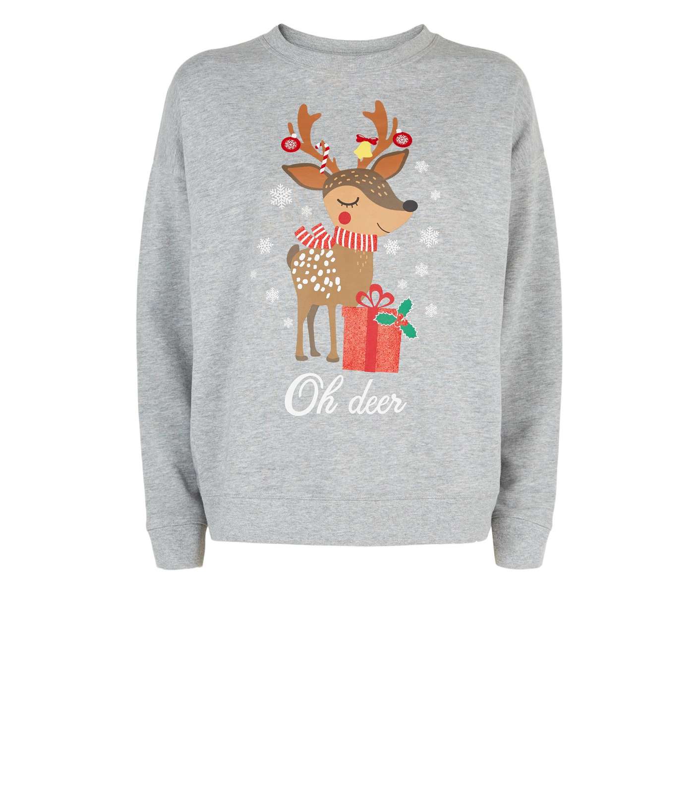 Grey Christmas Oh Deer Slogan Sweatshirt Image 4