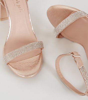 Rose gold block heels cheap new look