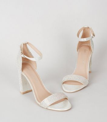 silver diamante block heels