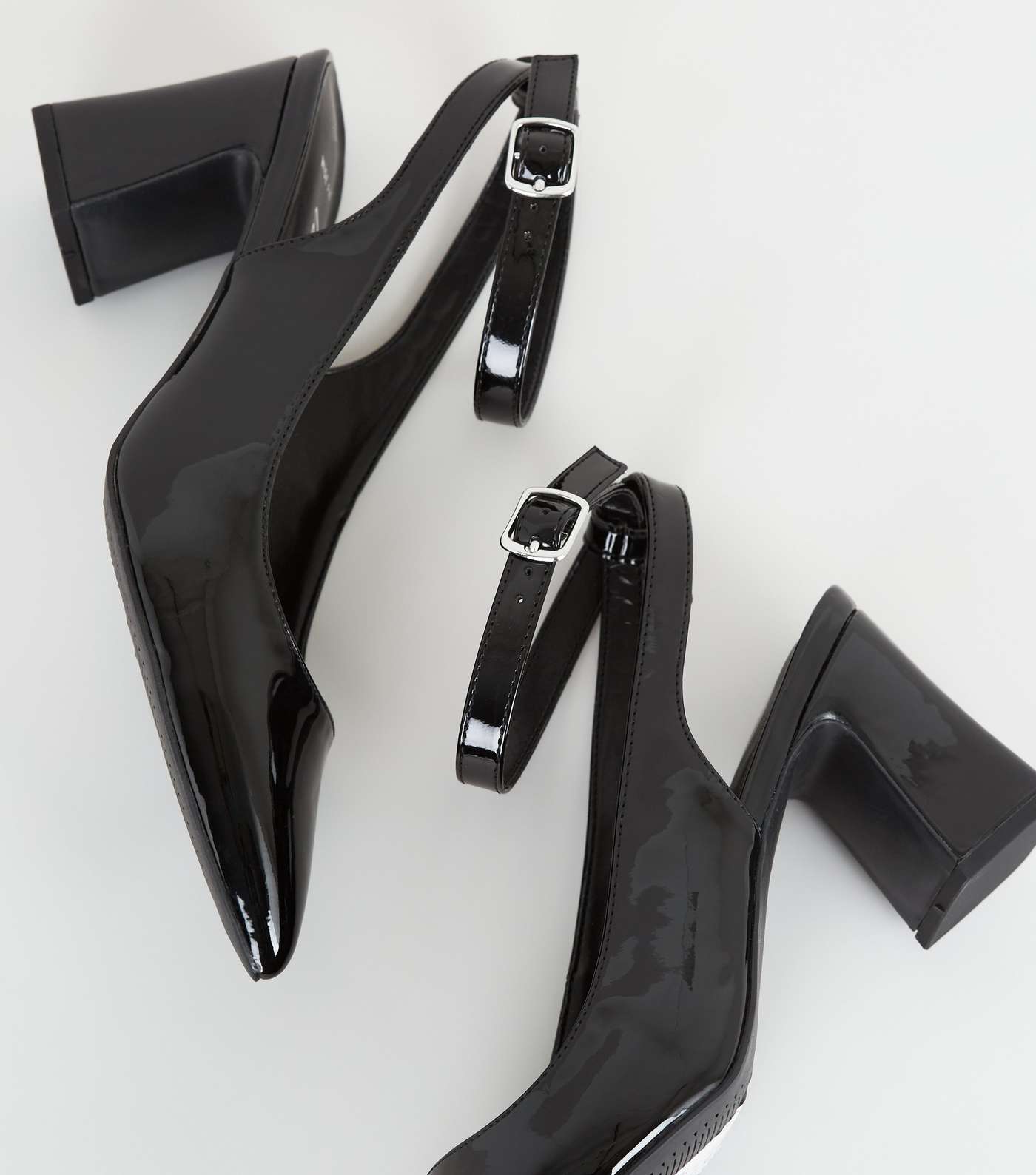 Wide Fit Black Patent Flared Heel Courts Image 3