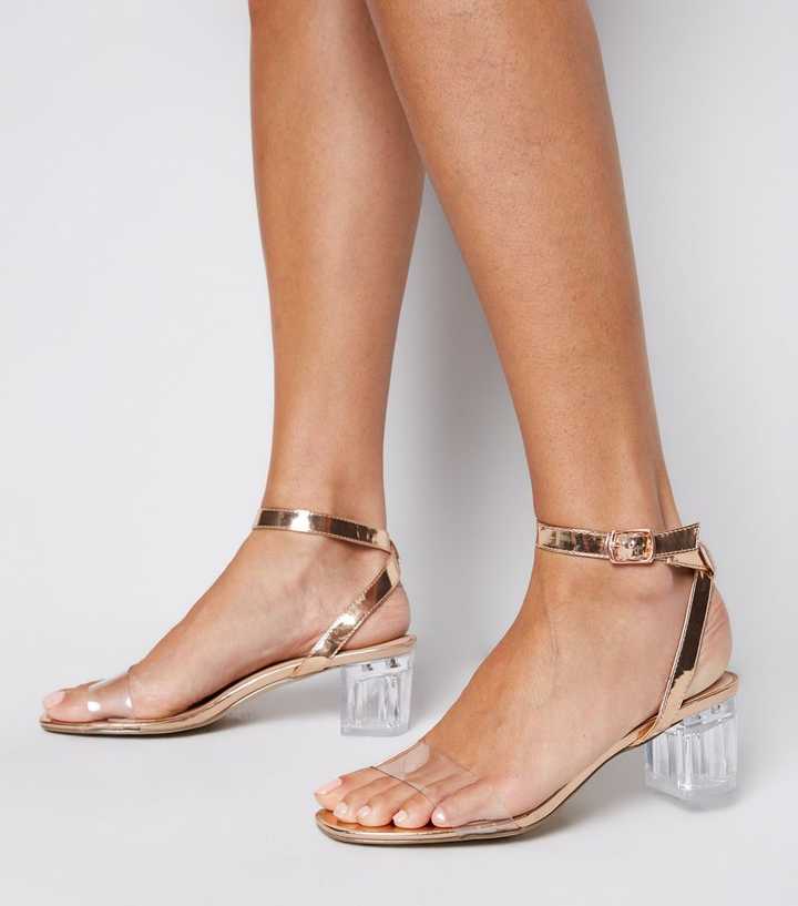 clear heels rose gold