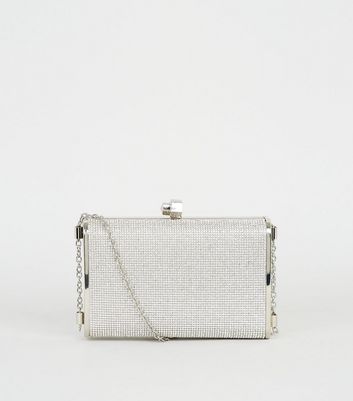 Silver Diamanté Box Clutch Bag New Look shop for Silver Diamanté Box Clutch Bag New Look at Shopo
