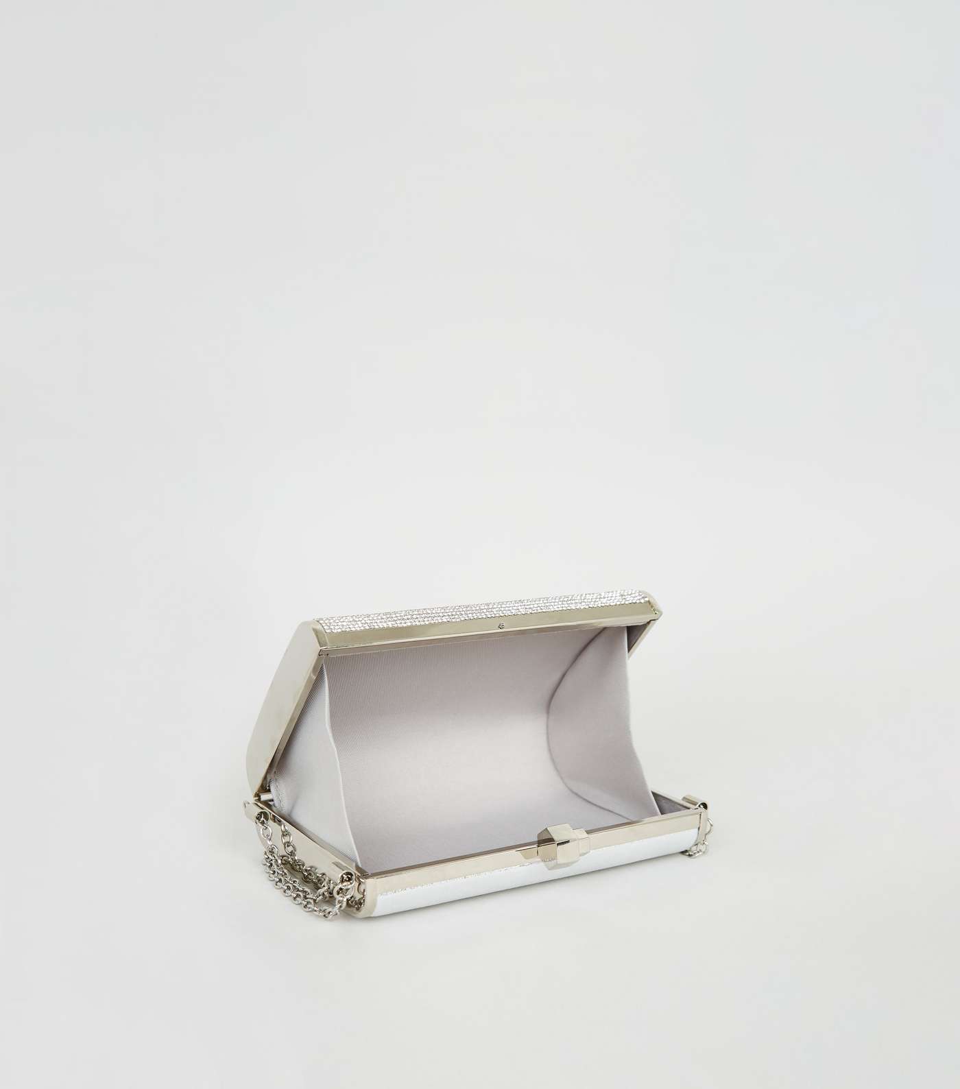 Silver Diamanté Box Clutch Bag Image 3