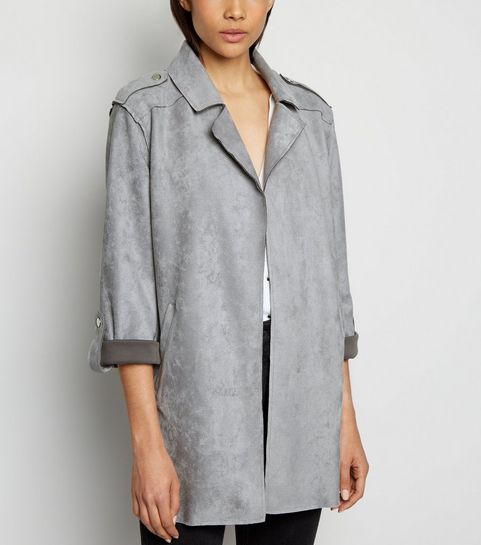 Grey Suedette Duster Jacket