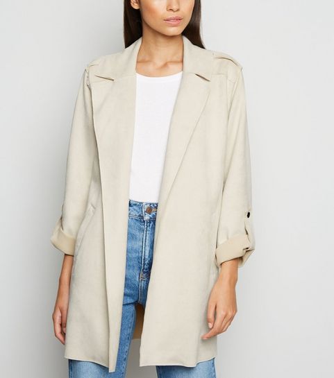 Stone Suedette Duster Jacket