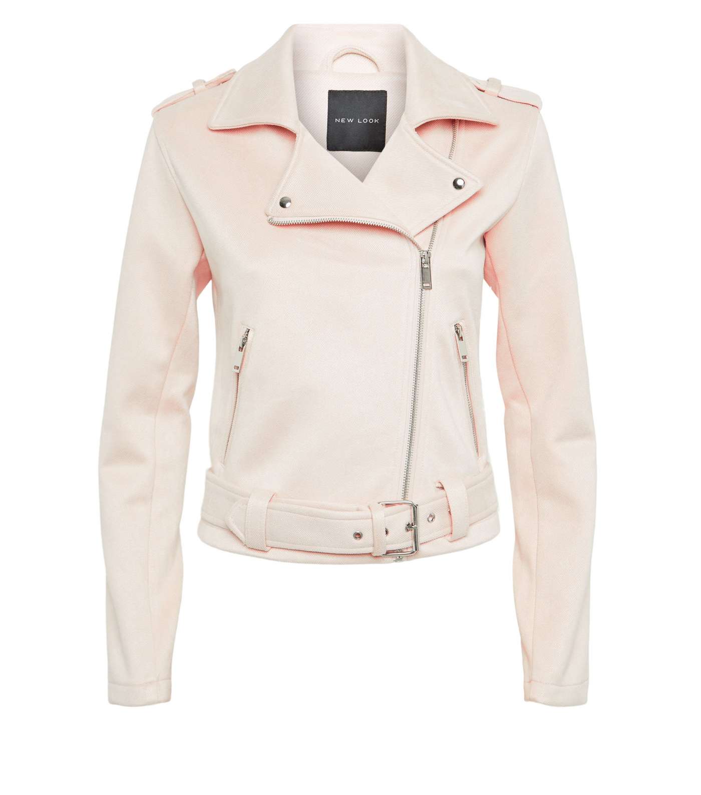 Pale Pink Twill Suedette Biker Jacket Image 4