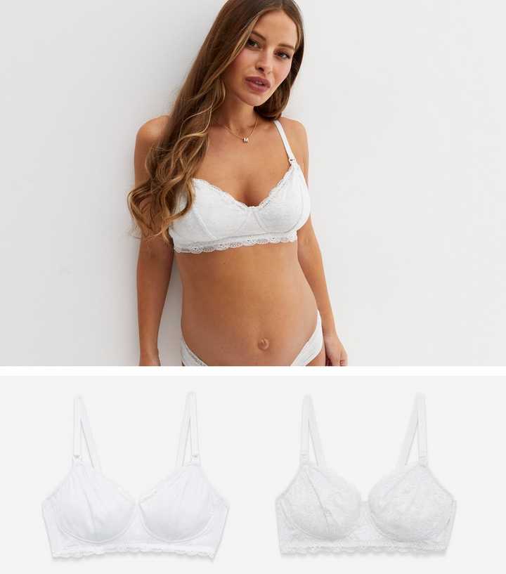 Maternity 2 Pack White and Grey Lace Nursing Bras