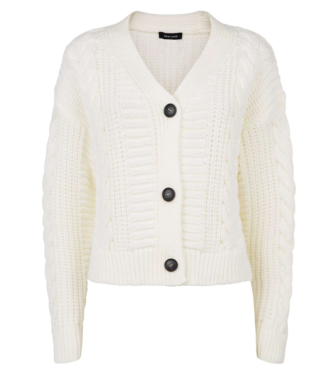 Off White Cable Knit Boxy Cardigan Image 4