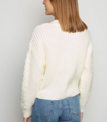 new look off white cable knit cardigan