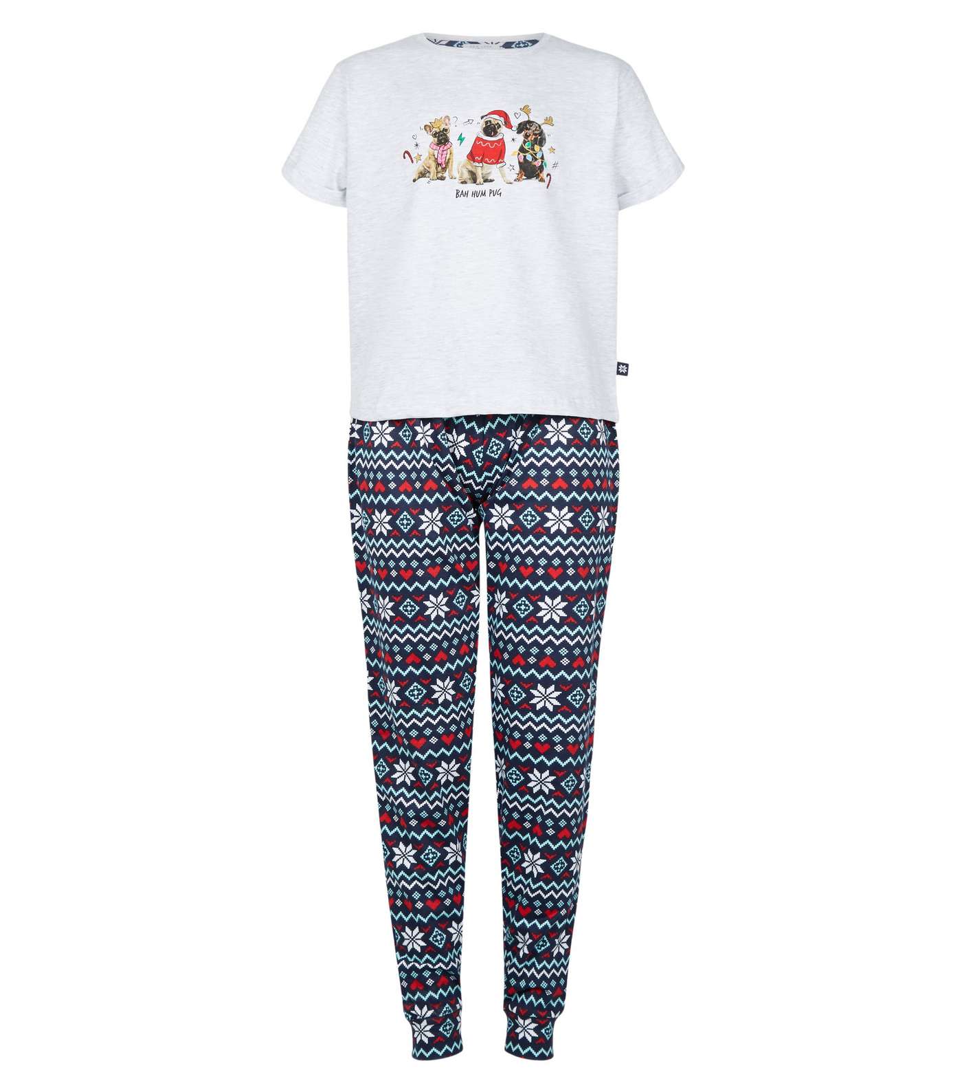 Girls Light Grey Pug Slogan Christmas Pyjama Set Image 4