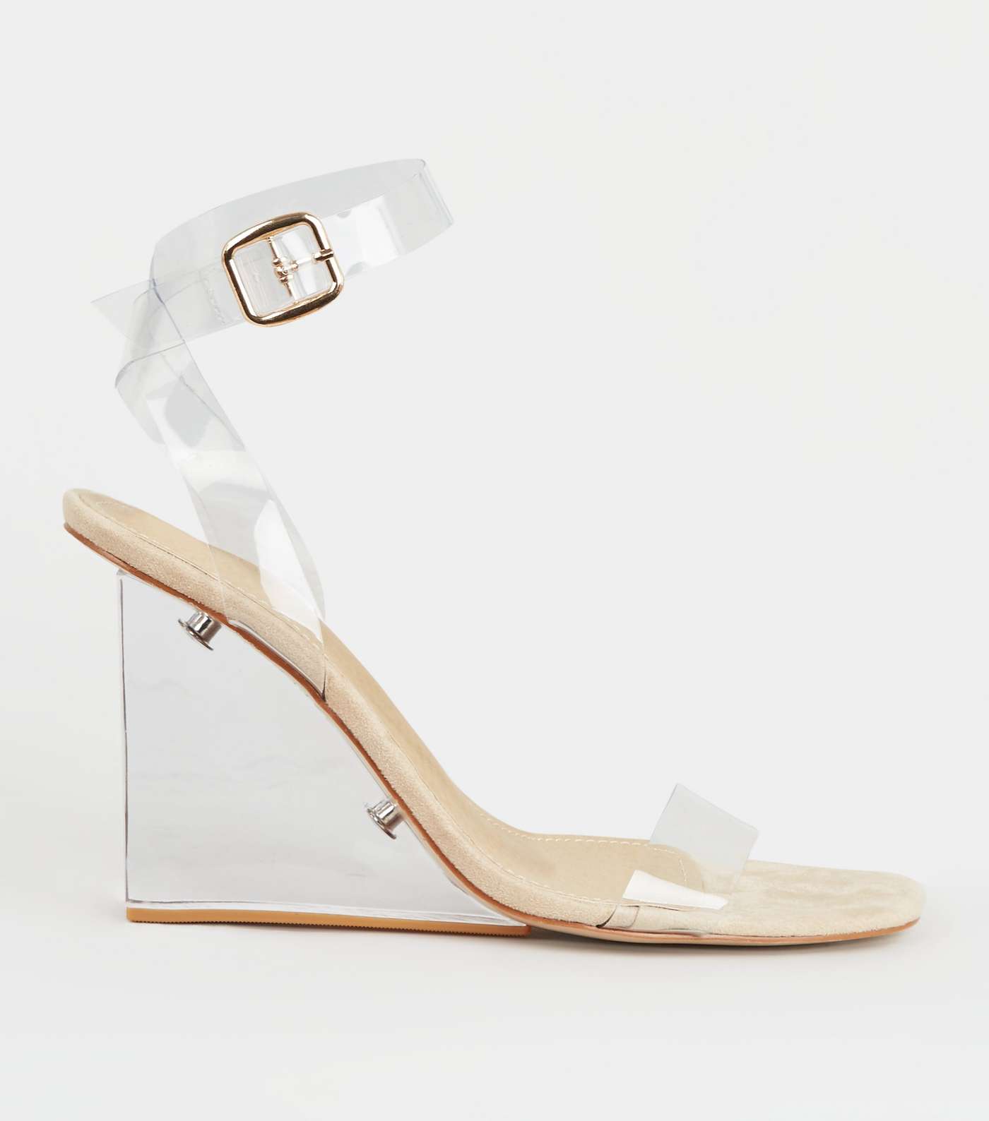 Cream Ankle Strap Clear Wedges
