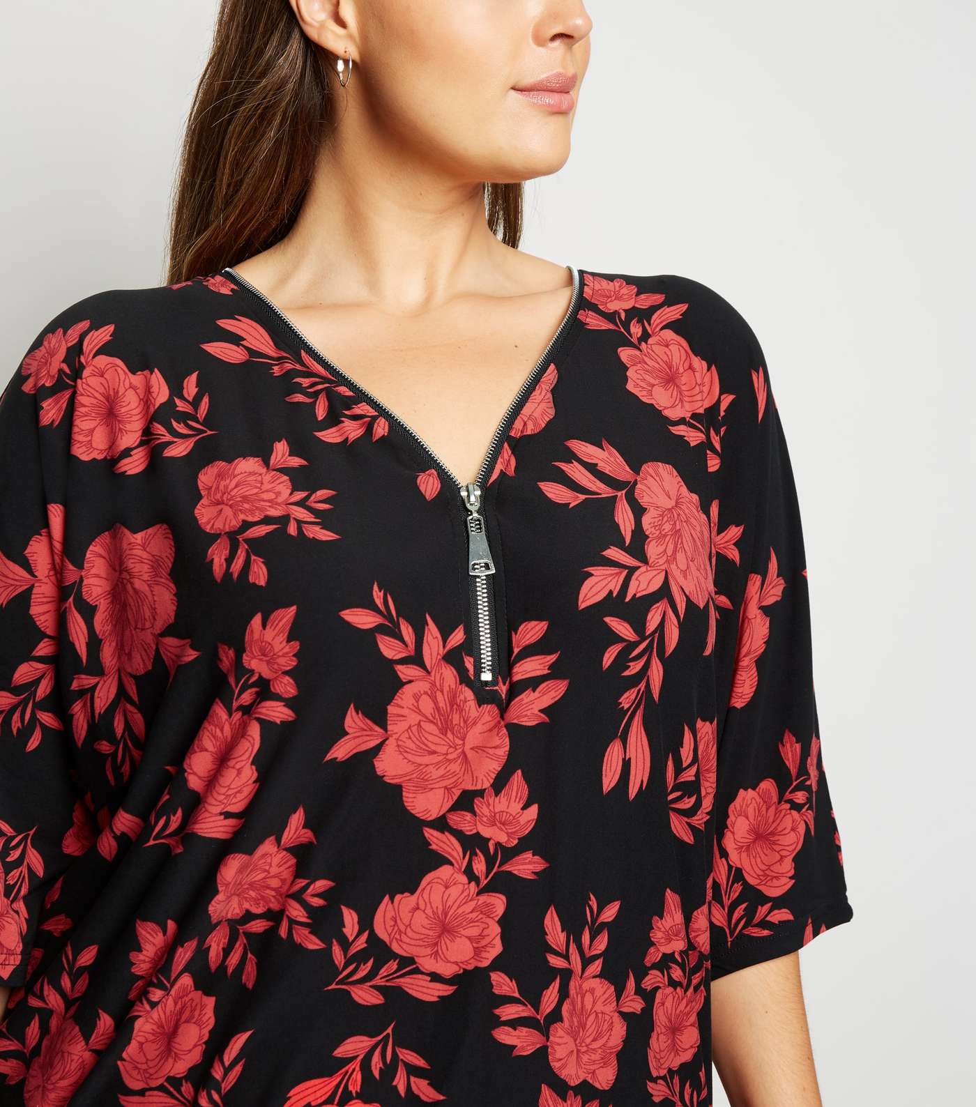 Blue Vanilla Curves Red Floral Zip Top Image 3