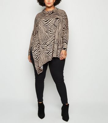 Image of Blue Vanilla Curves Brown Zebra Print Cowl Neck Top New Look