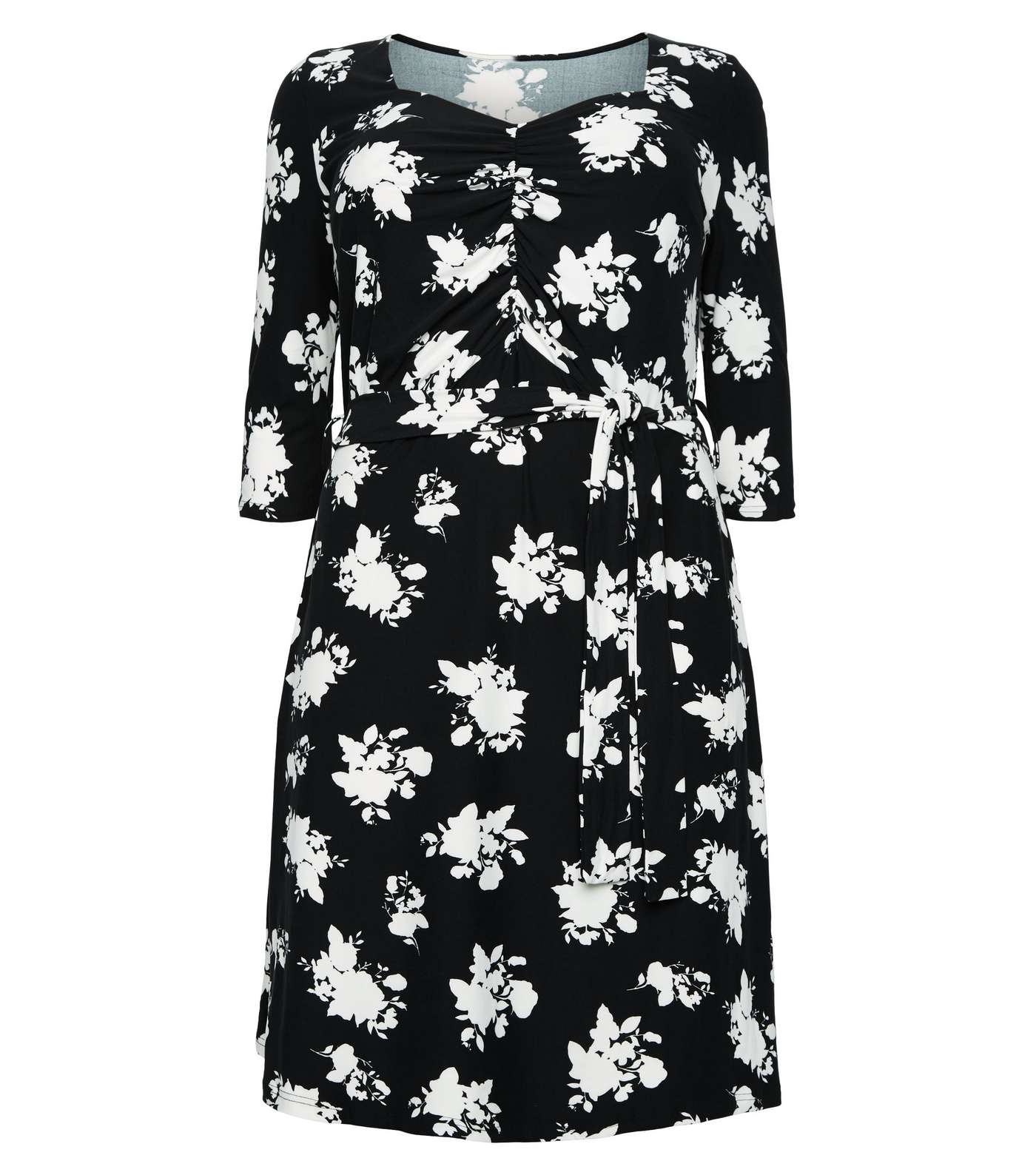 Blue Vanilla Curves Navy Floral Ruched Dress Image 4
