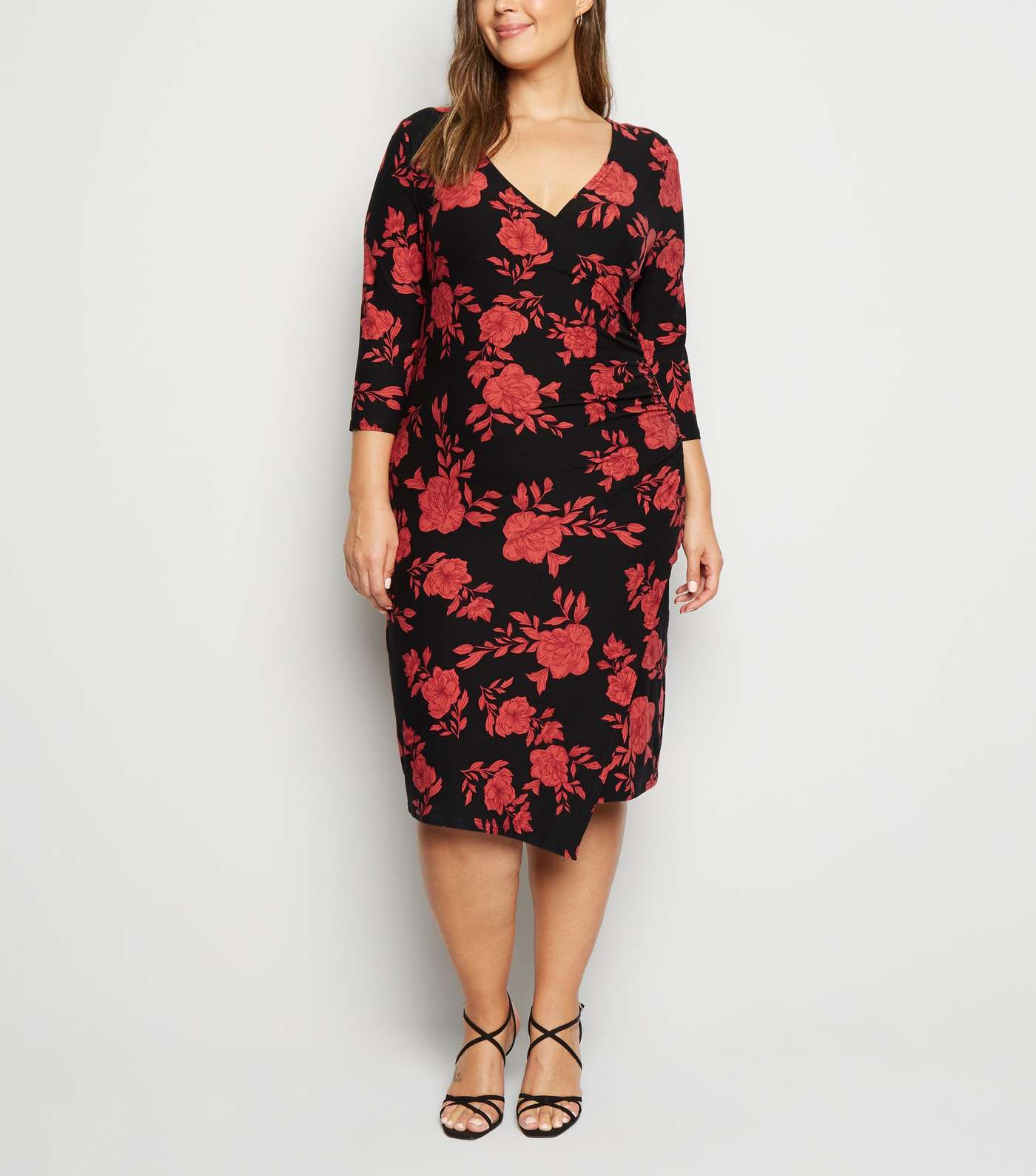 Blue Vanilla Curves Red Floral Ruched Wrap Dress Image 2