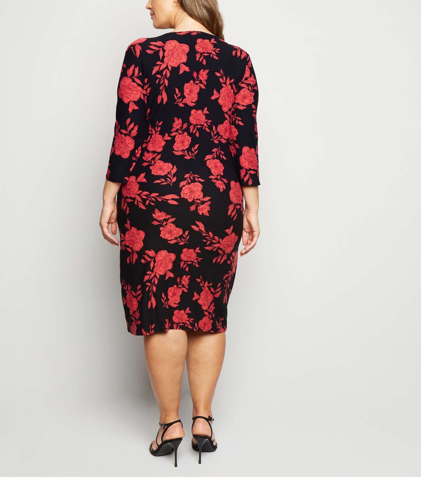 Blue Vanilla Curves Red Floral Ruched Wrap Dress Image 5