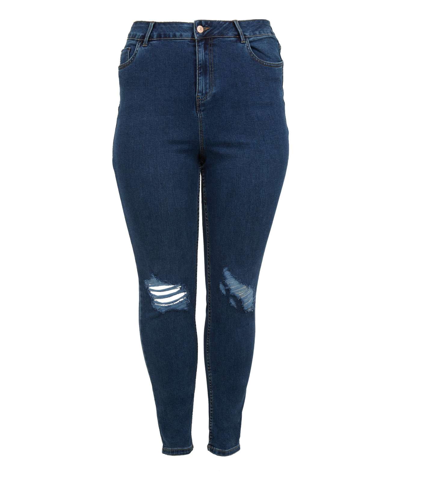 Curves Blue 'Lift & Shape' Ripped Skinny Jeans Image 4
