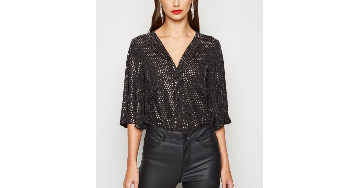 Blue Vanilla Bronze Sequin Bodysuit New Look