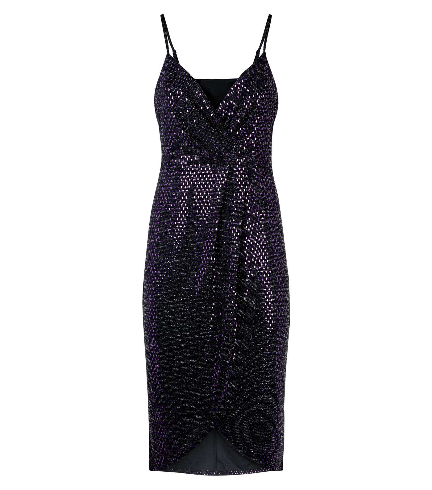 Blue Vanilla Dark Purple Metallic Cami Wrap Dress Image 4