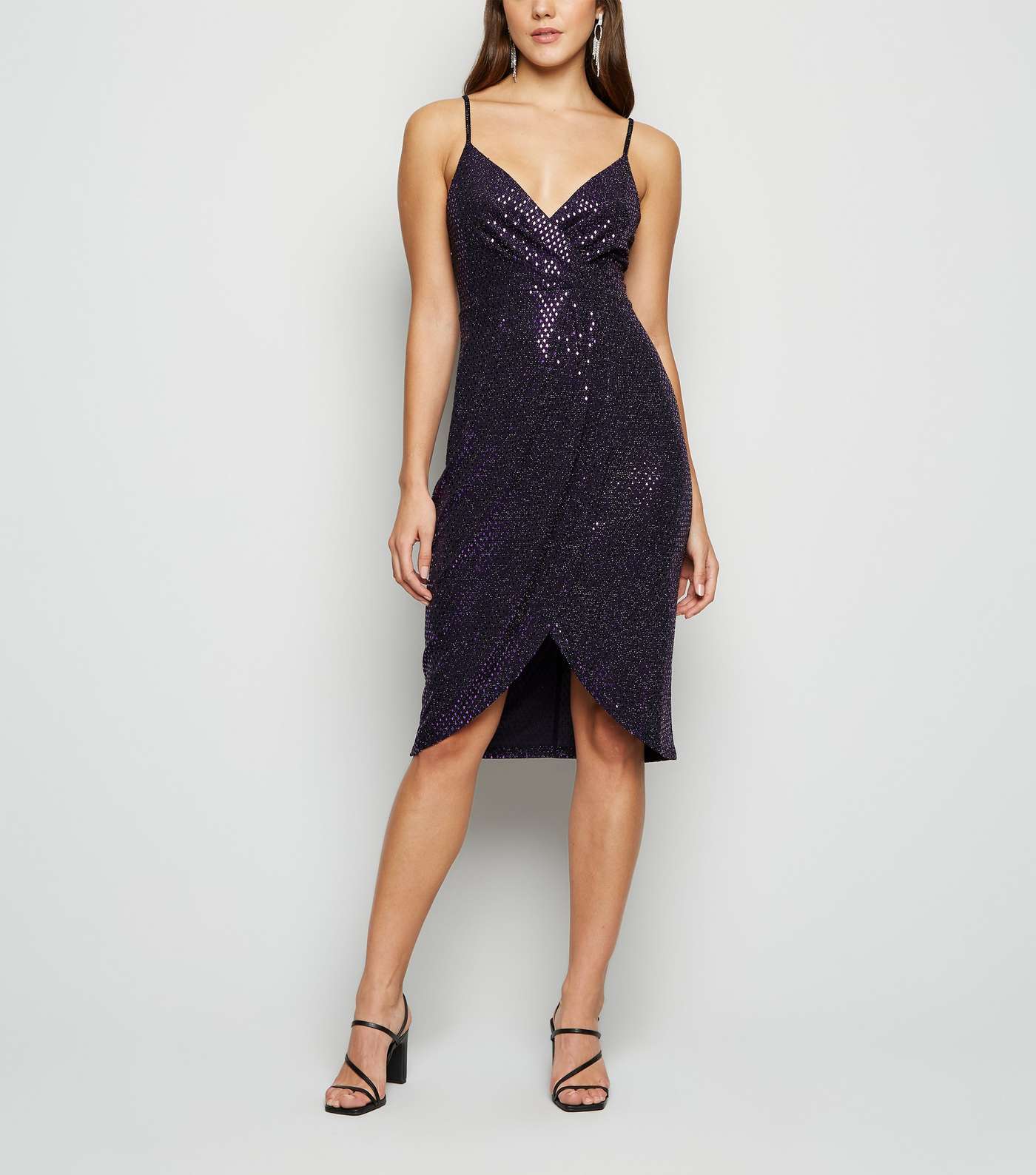 Blue Vanilla Dark Purple Metallic Cami Wrap Dress Image 2