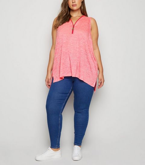 Blue Vanilla Curves Bright Pink Zip Front Vest
