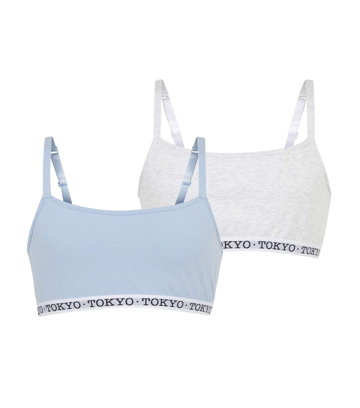 Girls 2 Pack Pale Blue and Grey Tokyo Logo Crop Tops