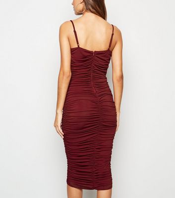AX Paris Burgundy Ruched Midi Dress 