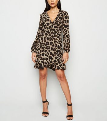 leopard print wrap dress new look