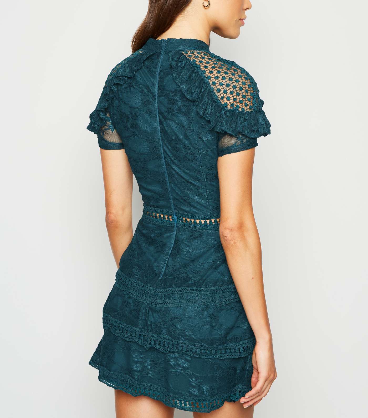 AX Paris Teal Lace Tiered Mini Dress Image 3