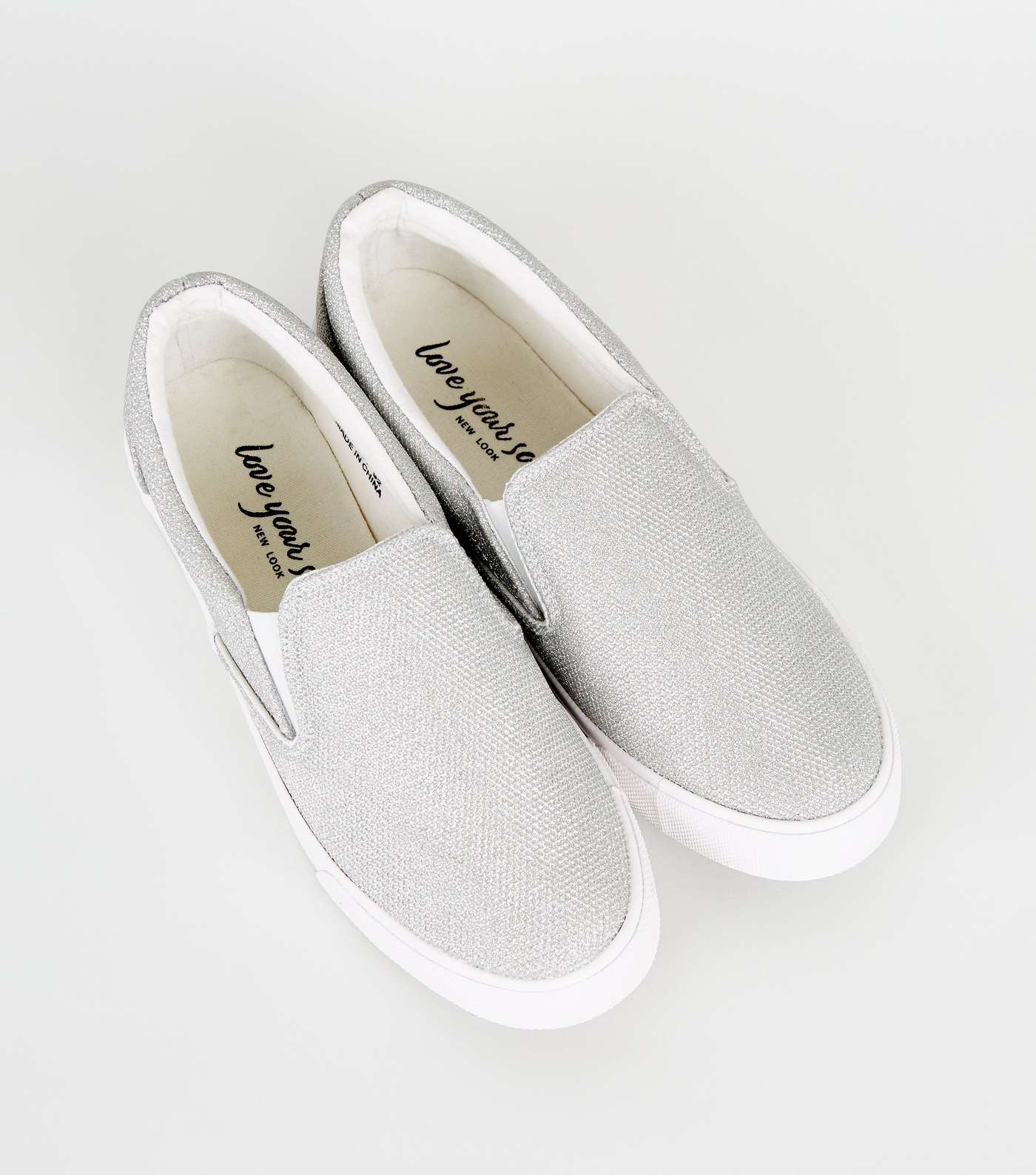 Silver Glitter Slip On Trainers Image 3